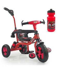 Dash Micro Deluxe Tricycle With Parental Handle Sipper Comfortable Cushioned Seat Safety Harness & Footrest Red