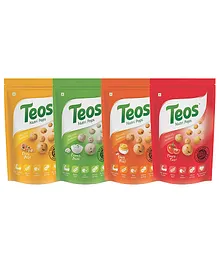 Teos Nutri Pops Roasted Makhana Cheesy Pizza Cream & Onion Tangy Pickle & Tomato Twist Pack of 4 - 75 gm Each