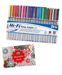 Stic 20 Fineliner Colouring Fine Point 0.5 mm Pens Set Assorted Colours Included Mandala Book