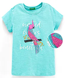 UCB Cotton Half Sleeves Top Text & Macaow Print - Blue