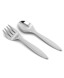 Sterling Silver Baby Spoon & Fork Set Classic Plain - Silver