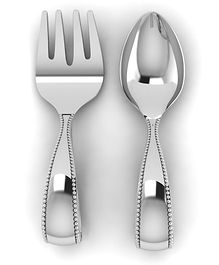 Krysaliis Sterling Silver Spoon & Fork Set Beaded Loop - Silver