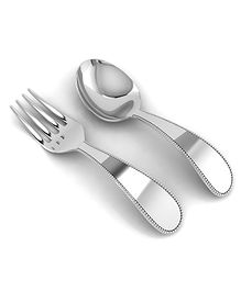 Krysaliis Sterling Silver Baby Spoon & Fork Set Classic Beaded - Silver