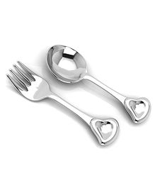 Krysaliis Sterling Silver Baby Spoon & Fork Set 3D Heart - Silver