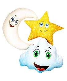 Keshav Creation Moon Star Cloud Crib Cushions, Soft Toys Pack of 3 - Multicolor