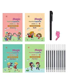 FunBlast Sank Magic Practice Copybook for Kids with Pen Pack of 4 (Math Alphabet Numbers and Drawing)