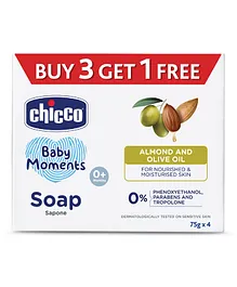 Chicco Baby Moments Almond and Olive Oil Soap - 75 gm Each (Pack of 4)