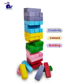 Hnt Kids Wooden Multicolour Building Block Domino Set And Tumbling Tower Game For Kids - 54 Pieces