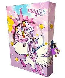 KARBD Secret Lock Diary for Girls Boys Kids Secret Diary with Lock and Key Designer Stylish Ruled Notebook Locker Diary with Cover Box Flying Unicorn - Pink 