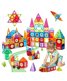 HAPPY HUES Large Magnetic Tiles 98 Pcs Kids STEM Learning Building Block Set Educational Toys for Boys Girls 3 4 5 6 7 8 9