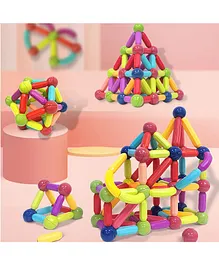 HAPPY HUES 68 PCS STEM Magnetic Building Blocks Toy for Kids Premium Magnetic Sticks and Balls Set Different Sizes & Curve Shaped for Boys and Girls