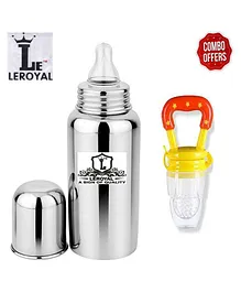 Leroyal Stainless Steel Baby Feeding Bottle Silver - 250 ML