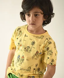 Anthrilo Half Sleeves Horse Polo Printed Tee - Yellow