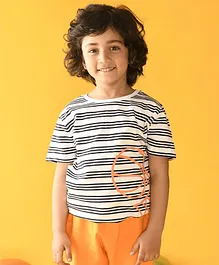 Anthrilo Half Sleeves Striped & Basketball Outline Printed Tee - Blue