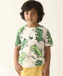 Anthrilo Dinosaur Print Half Sleeves Tee - White & Green