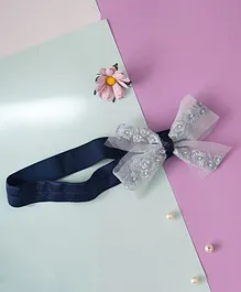 Ribbon candy Floral Embroidered Stretchable Headband - Grey Navy Blue