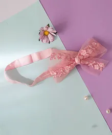 Ribbon candy Floral Embroidered Stretchable Headband - Pink