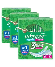 Whisper Ultra Clean Sanitary Pads For Women XL+ Pack of 3 - 150 Pads