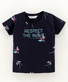 Ruff Half Sleeves T-Shirt Text Print - Navy Blue