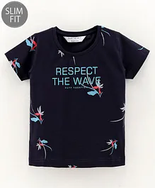 Ruff Half Sleeves T-Shirt Text Print - Navy Blue