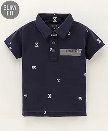 Ruff Half Sleeves T-Shirt Multi Print - Navy Blue