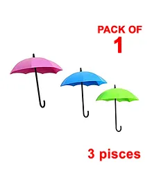 SYGA Umbrella Wall Hooks Set Colourful Sticky Wall Key Hanging Holder Pack of 3 (Colour may vary)