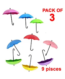 SYGA Umbrella Wall Hooks Set Colourful Sticky Wall Key Hanging Holder Pack of 9 (Colour may vary)