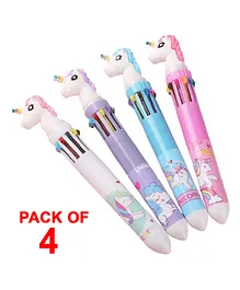 SYGA Unicorn Pen Multicolor Pen Set 10-in-1 Retractable Ballpoint Rainbow Cartoon Animal Pen Pack of 4 (Color & Design May Vary)