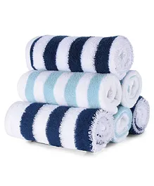 My Milestones 100% Cotton Kids Face Towel Modern Stripes 6 PC - Navy Aqua