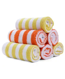 My Milestones 100% Cotton Stripe Wash Cloths Pack of 6 - Orange Yellow