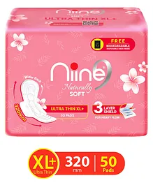 NIINE Naturally Soft Ultra Thin XL Plus Sanitary Napkins With 3 Layer Shield for Heavy Flow Free Biodegradable Disposal Bags Inside - 50 Pads
