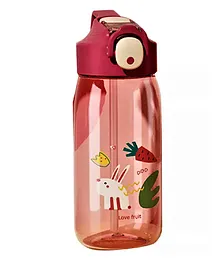 Wishkey Cute & Colorful Transparent Water Bottle With Straw & Holder Cartoon Print - 550 ml (Colour May Vary)