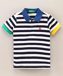 UCB Cotton Half Sleeves Striped T-Shirt - Navy Blue