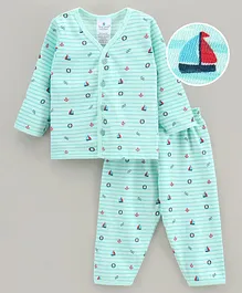 First Smile Full Sleeves Night Suit Striped & Multi Print - Blue