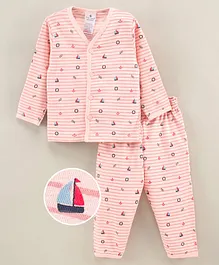 First Smile Full Sleeves Night Suit Striped & Multi Print - Pink