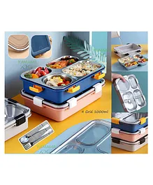 YAMAMA 4 Grid Insulated Stainless Steel Lunch Box With Separate Bowl With Lid (Colour May Vary)