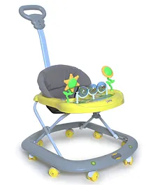 Funride Baby Walker  with Parent Handle Rod  Foldable Activity Walker with Adjustable Height and Parent Handle Rod for  - Yellow Grey