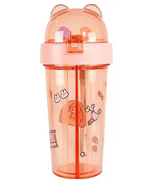 WISHKEY Colorful Cartoon Printed 2 In 1 Tumbler Sipper Cup for Kids Cute Reusable Water Bottle for Smoothies Fruit Juice with Dual Straw and lid For Boys & Girls - 420 ml (Colour May Vary)