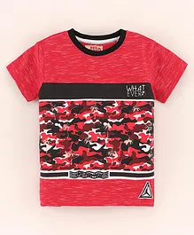 Under Fourteen Only Half Sleeves Camouflage & Palm Trees Printed Tee - Red