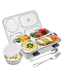 FunBlast Stainless Steel Lunch Box with Spoon and Fork - Grey