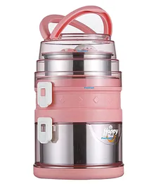 FunBlast Round Shaped Double Layer Stainless Steel Lunch Box Pink  2.1 L
