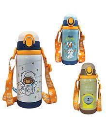 FunBlast Cartoon Theme Insulated Water Bottle with Dual Caps - Pack of 1 Random Color