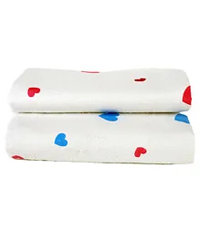 LazyToddler Cotton Soft Flannel Swaddles Wrap Heart Print Pack Of 2 - Red Blue