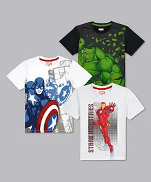Kidsville Pack Of 3 Half Sleeves Marvels Avengers Captain America Iron Man & The Hulk Printed Tee - Grey White & Black