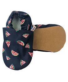 Skips Watermelon Printed Soft Sole Infant Booties -  Navy Blue