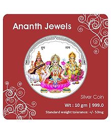 Ananth Jewels BIS Hallmarked Silver Coins Trimurti Round Colour - 10 Grams