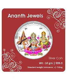 Ananth Jewels BIS Hallmarked Silver Coins Trimurti Round Colour - 10 Grams