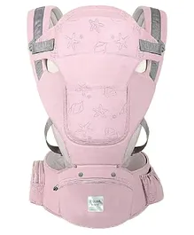 Polka Tots Baby Carrier 6 in 1 Convertible Hip Seat Highly Cushioned with Strong Back & Lumbar Support With Adjustable Waistbelt - Shell Pink