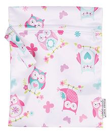 POLKA TOTS Waterproof & Reusable Wet Dry  Diaper Bag with Zipper for Travel Toiletries (20 x 25 CM Owl)