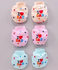 Simply Cotton Mittens Heart Printed Pack Of 3 - Pink Peach & Blue